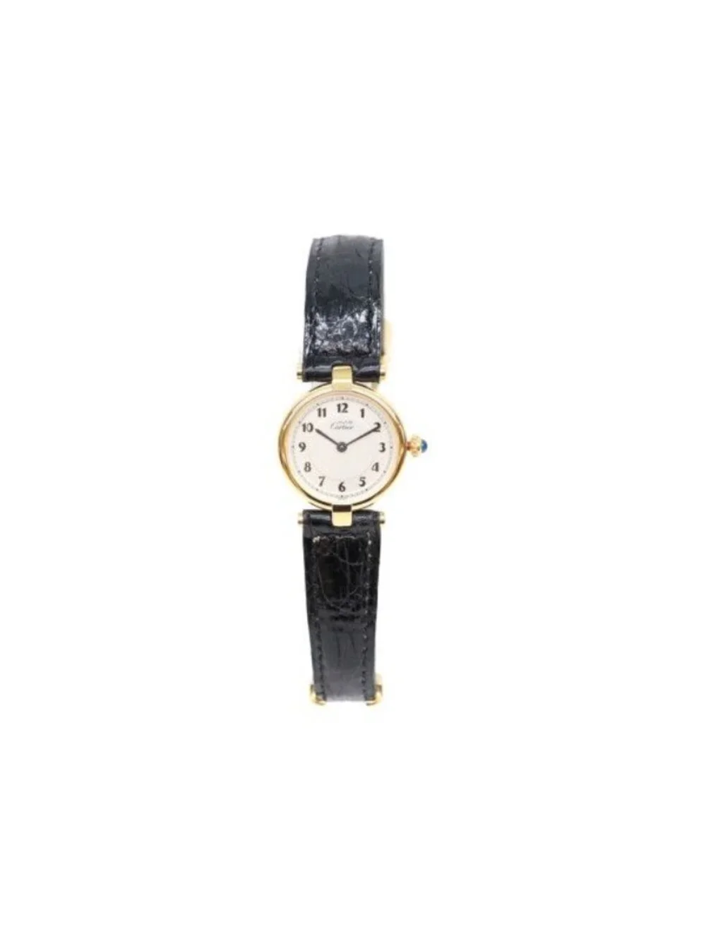 Cartier 925 Must Vende Mevermeil SM Arabic Silver Dial Quartz Black Leather